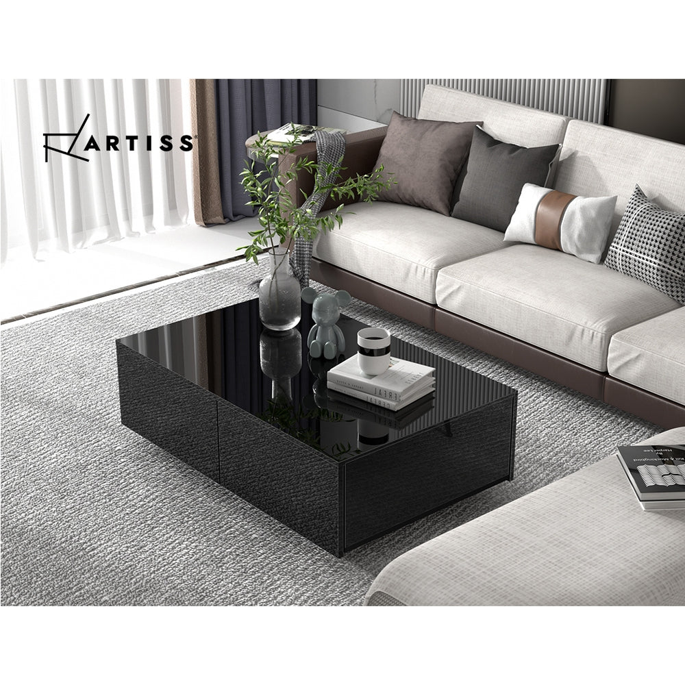 Artiss Coffee Table 4 Drawers Black Trevi-6