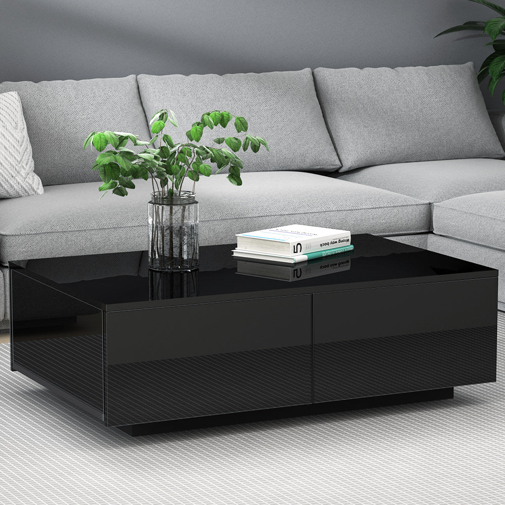 Artiss Coffee Table 4 Drawers Black Trevi-7