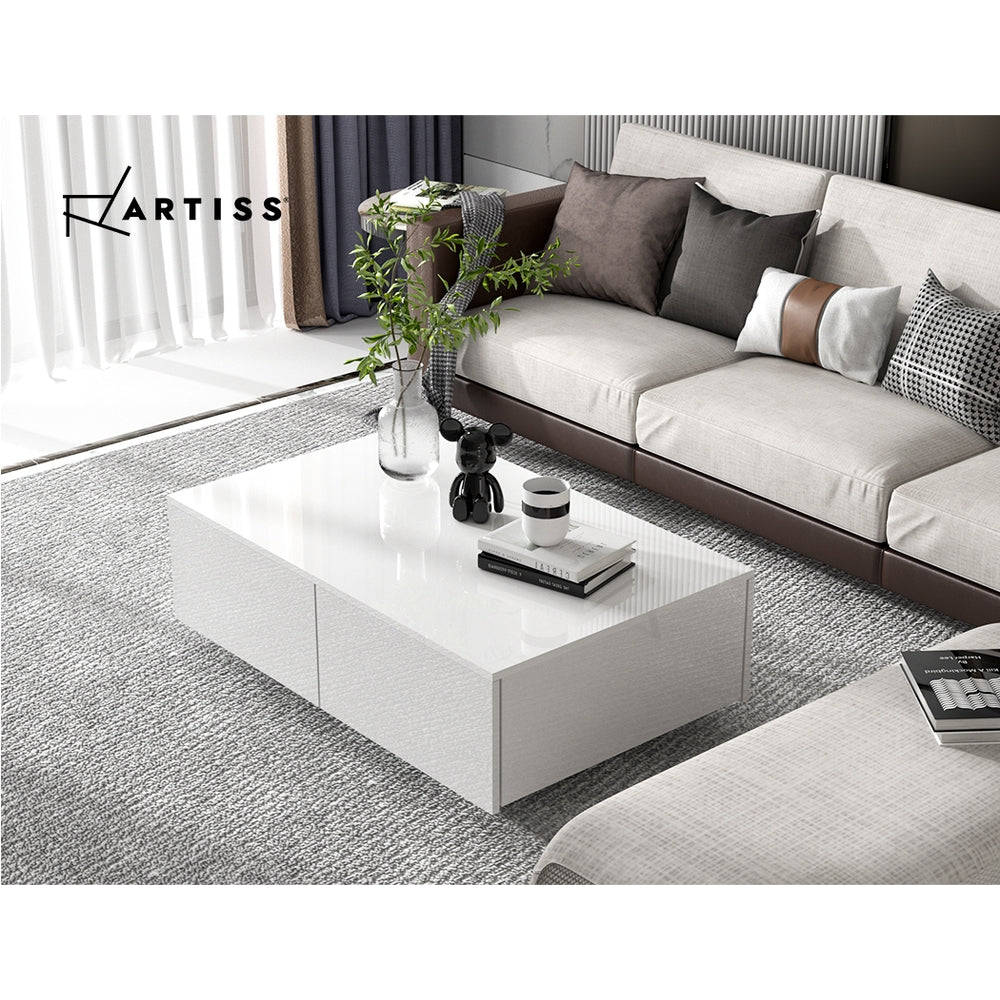 Artiss Coffee Table 4 Drawers White Trevi-6