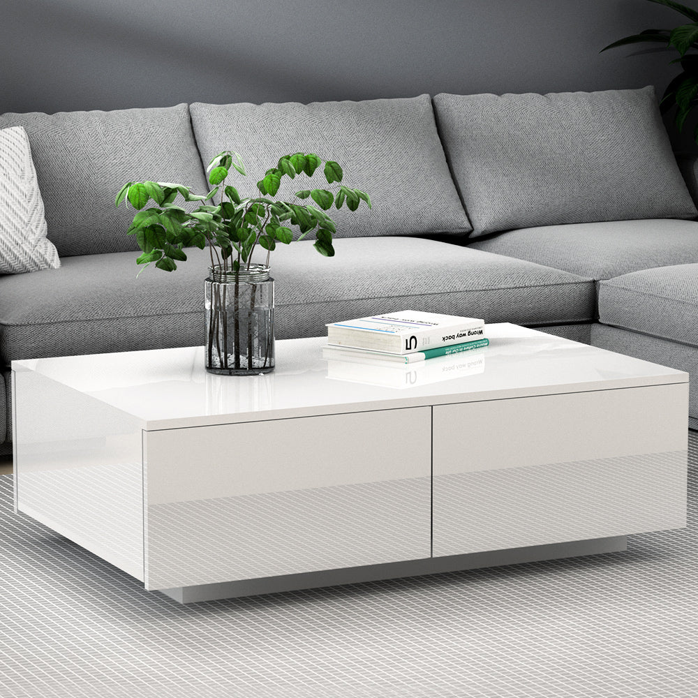 Artiss Coffee Table 4 Drawers White Trevi-7