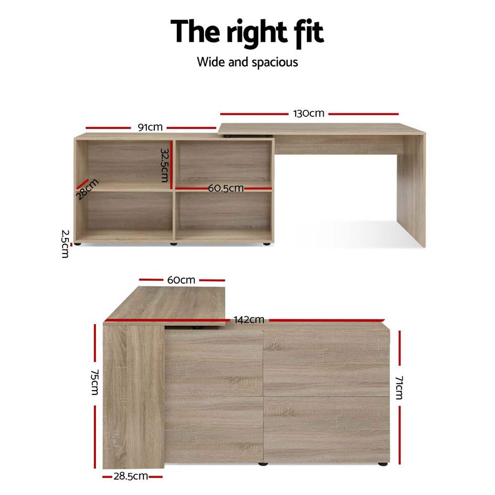 Artiss Computer Desk Bookshelf Oak 130CM-1