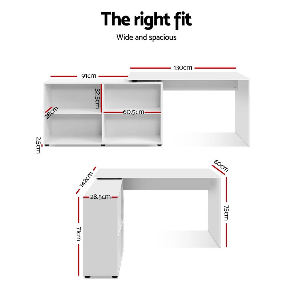 Artiss Computer Desk Bookshelf White 130CM-1