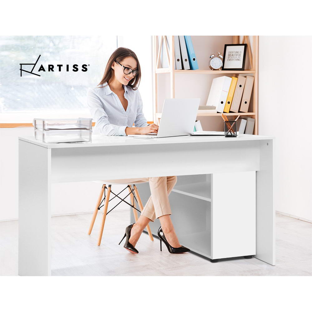 Artiss Computer Desk Bookshelf White 130CM-5