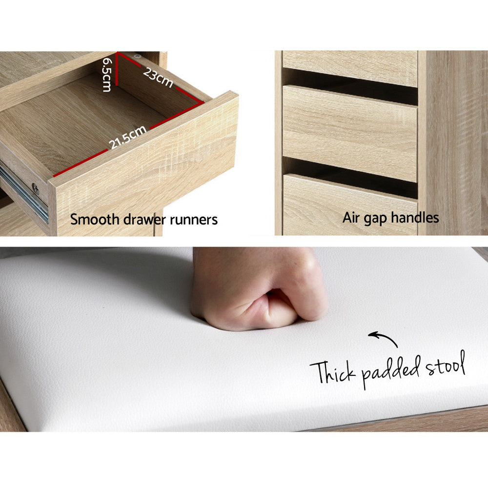 Artiss Dressing Table Stool Set Corner 5 Drawers Oak-7