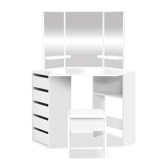 Artiss Dressing Table Stool Set Corner 5 Drawers White-0