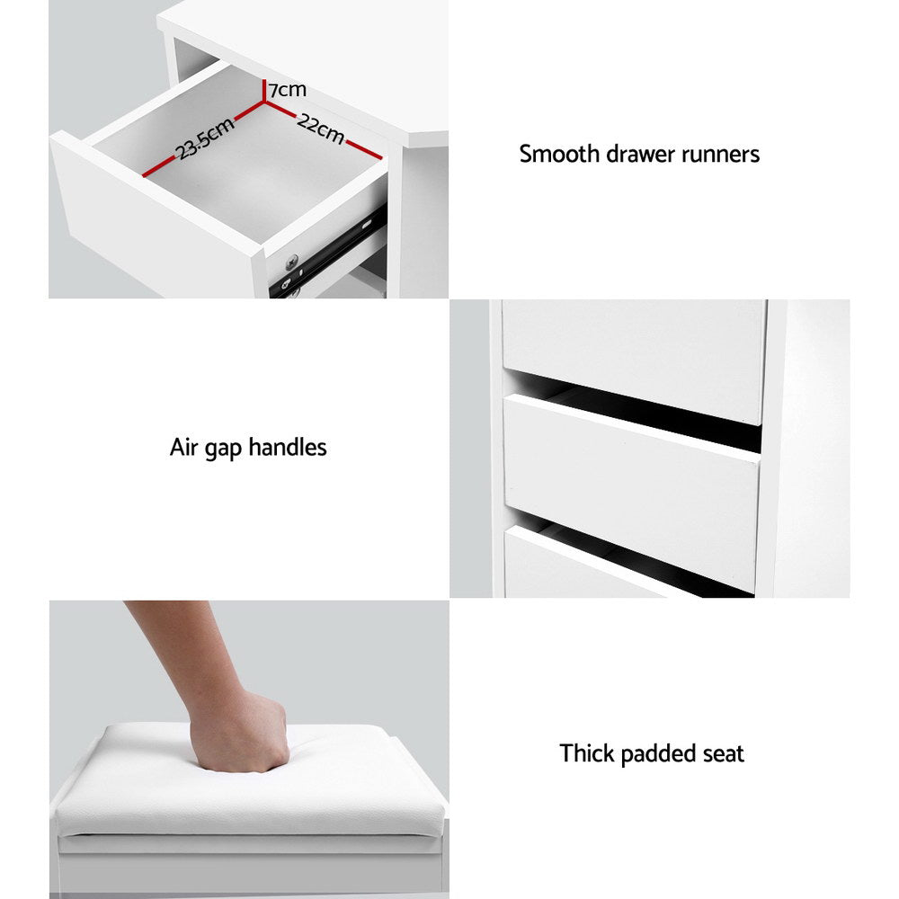 Artiss Dressing Table Stool Set Corner 5 Drawers White-6
