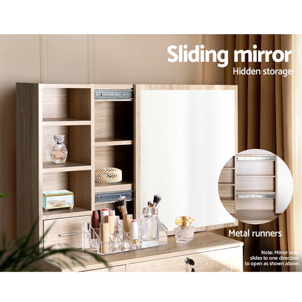 Artiss Dressing Table Stool Set Sliding Mirror Oak Diane-3