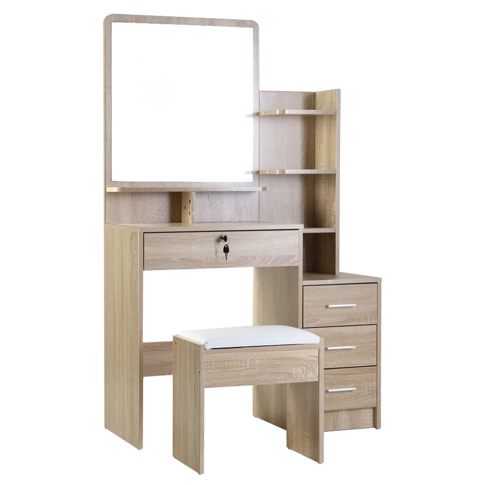 Artiss Dressing Table Stool Set 4 Drawers Oak-0