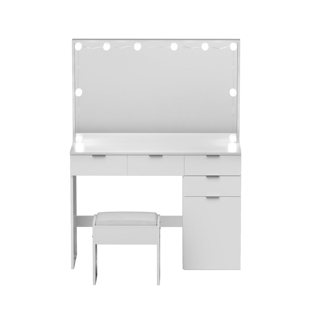 Artiss Dressing Table Set Stool 10 Led Bulbs White-3