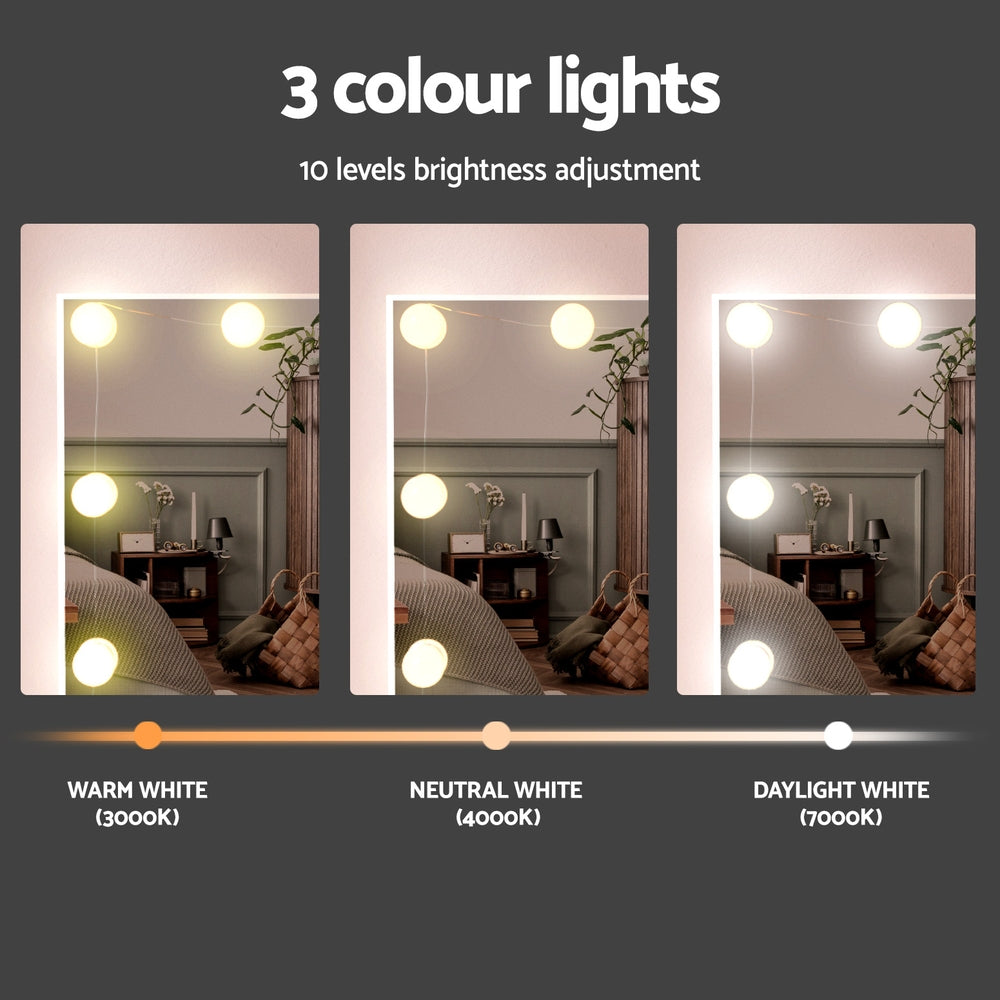 Artiss Dressing Table Set Stool 10 Led Bulbs White-4