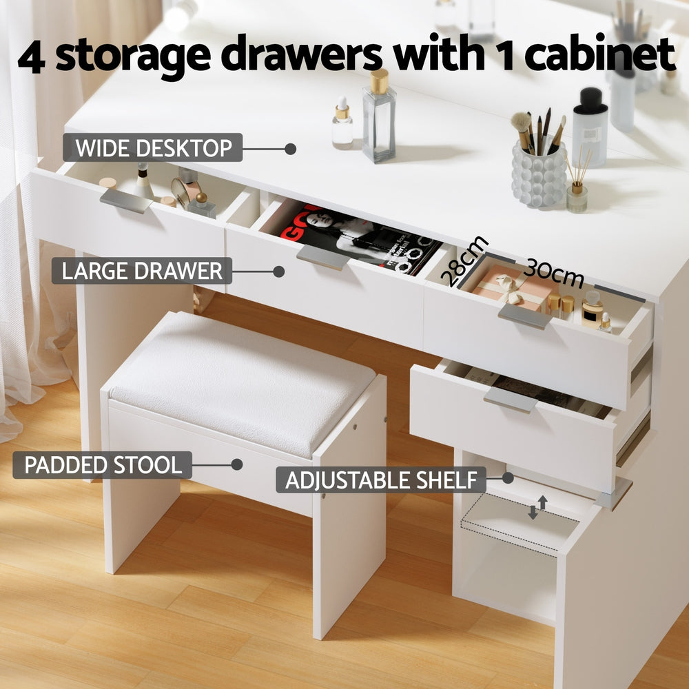 Artiss Dressing Table Set Stool 10 Led Bulbs White-5