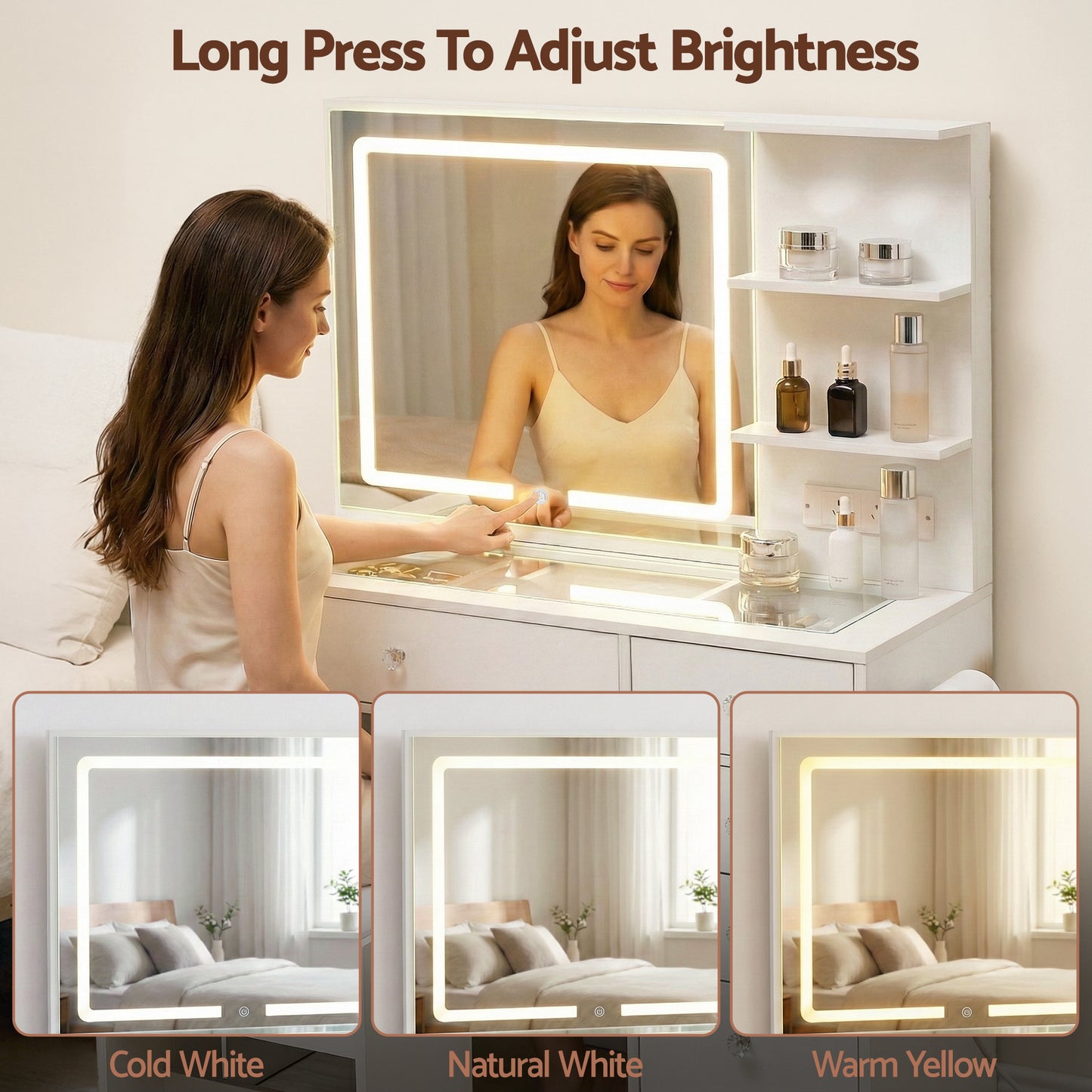 Artiss Dressing Table LED Vanity Desk Set Stool White-4