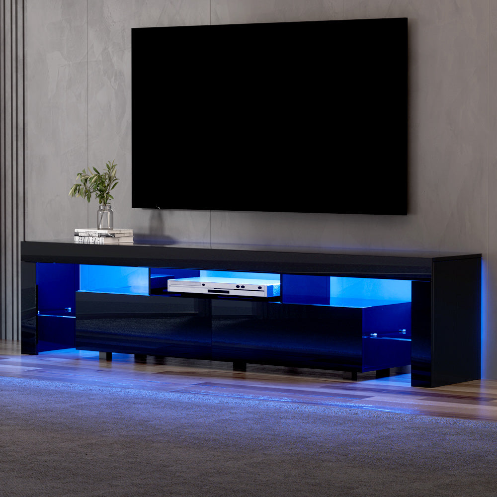 Artiss TV Cabinet Entertainment Unit Stand RGB LED Gloss Furniture 200cm Black-0