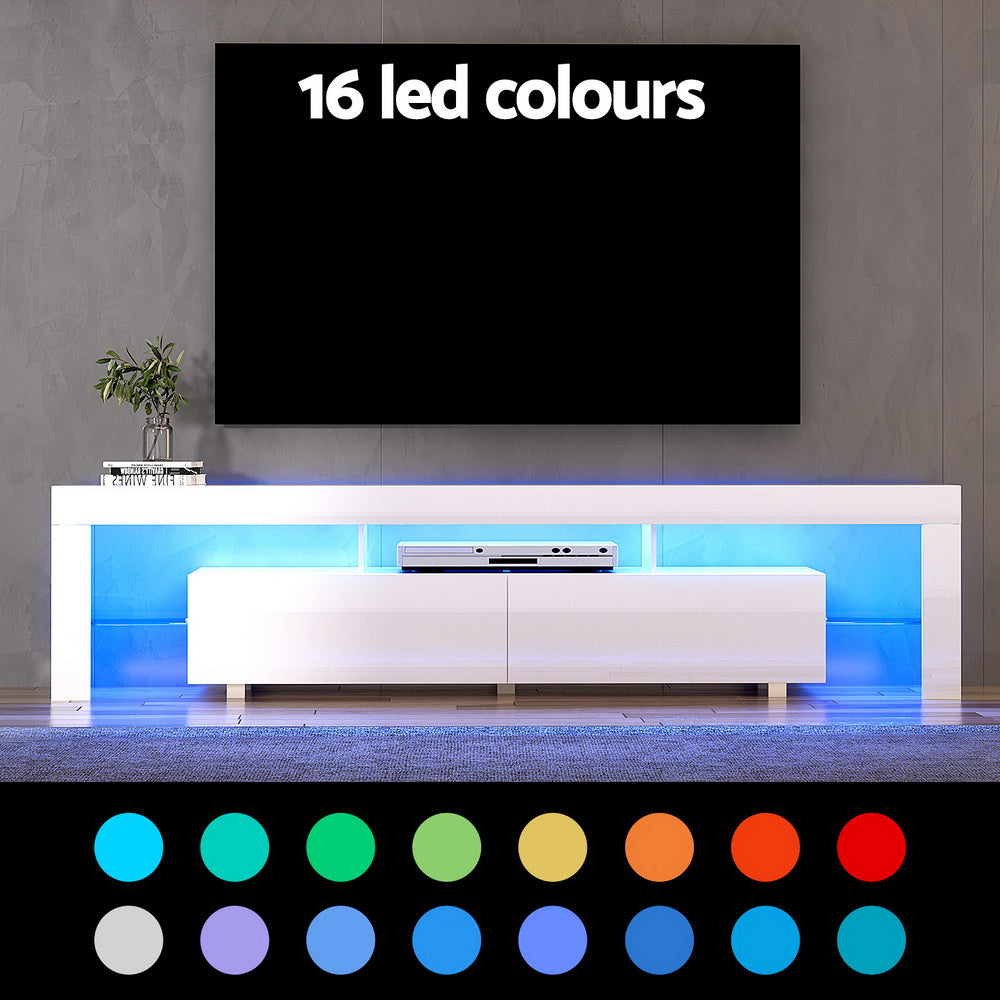 Artiss TV Cabinet Entertainment Unit Stand RGB LED Gloss Furniture 200cm White-3