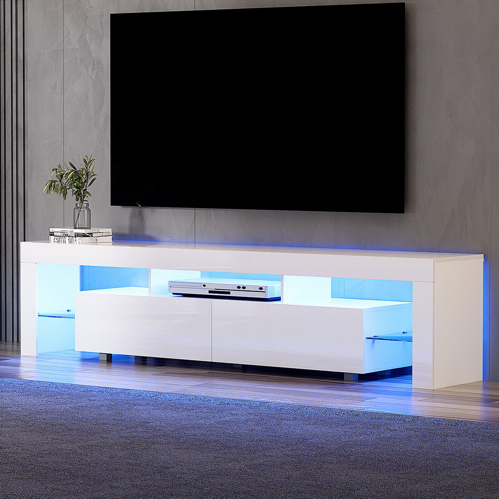 Artiss TV Cabinet Entertainment Unit Stand RGB LED Gloss Furniture 200cm White-7