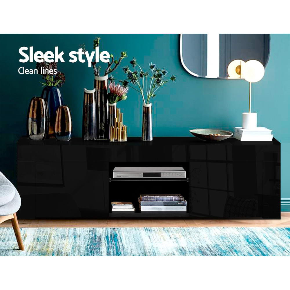 Artiss Entertainment Unit TV Cabinet LED 130cm Black Angus-2