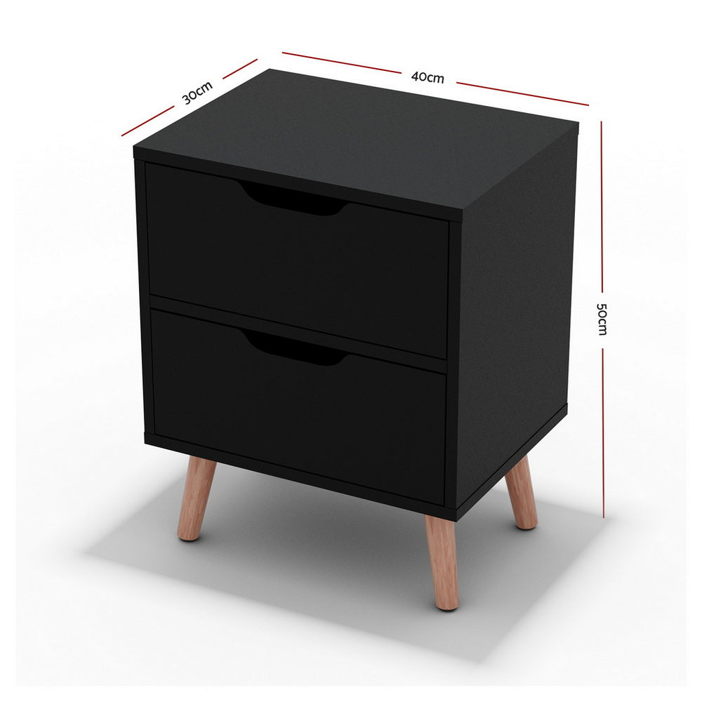 Artiss 2 x Bedside Table 2 Drawers - BODEN Black-1