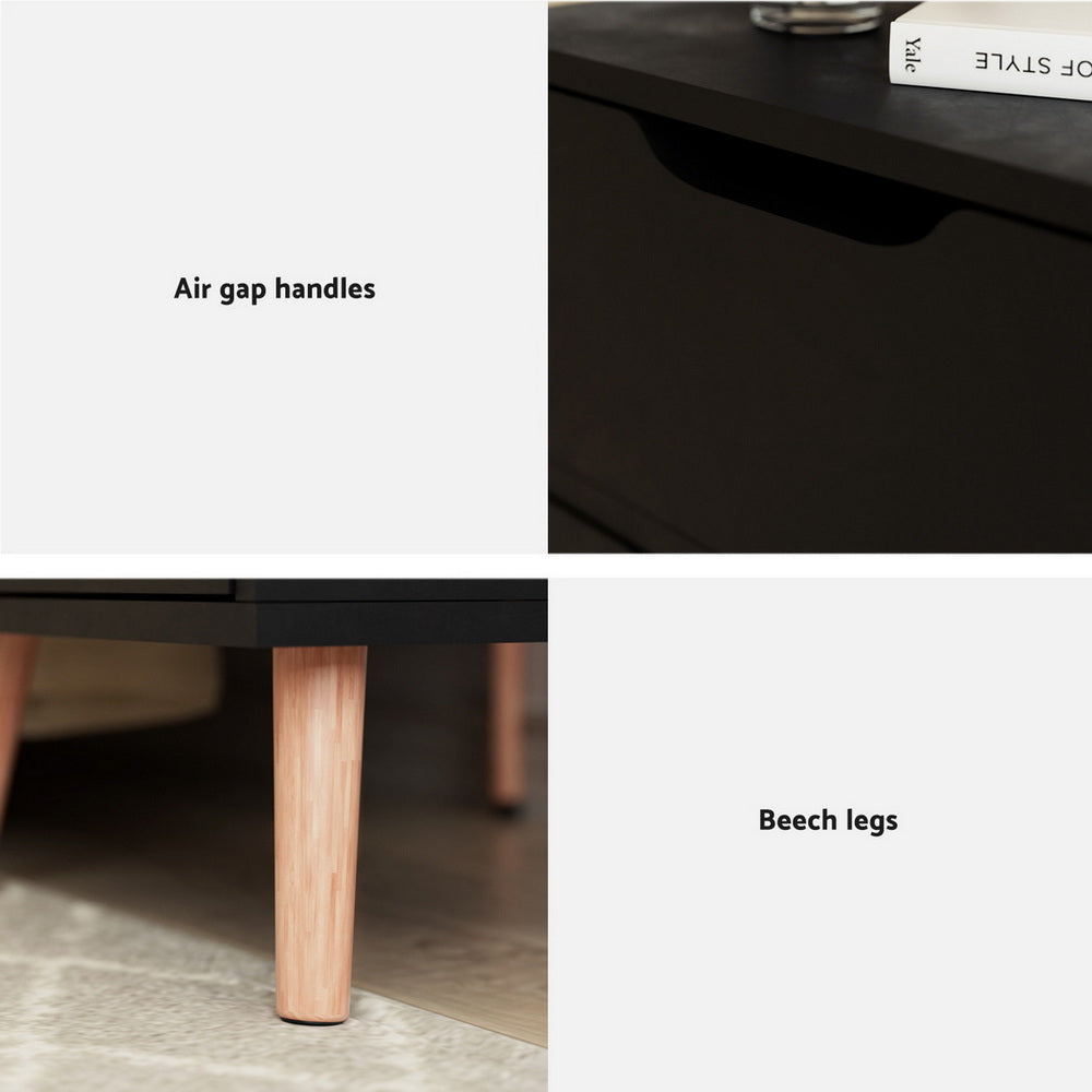 Artiss 2 x Bedside Table 2 Drawers - BODEN Black-5