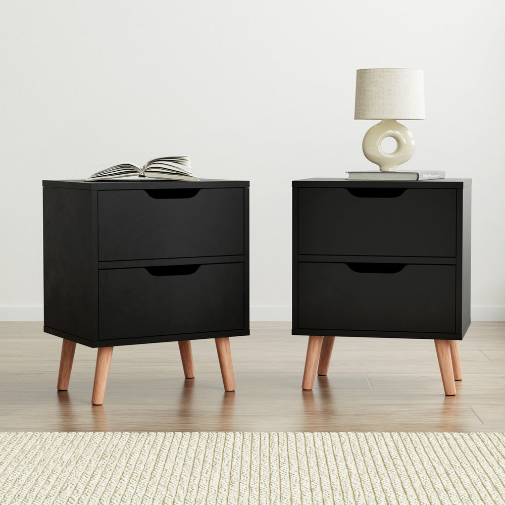 Artiss 2 x Bedside Table 2 Drawers - BODEN Black-6