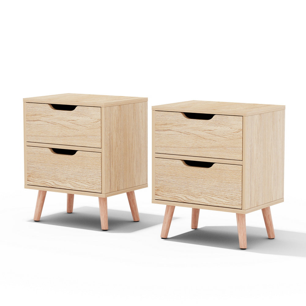 Artiss 2 x Bedside Table 2 Drawers - BODEN Pine-0