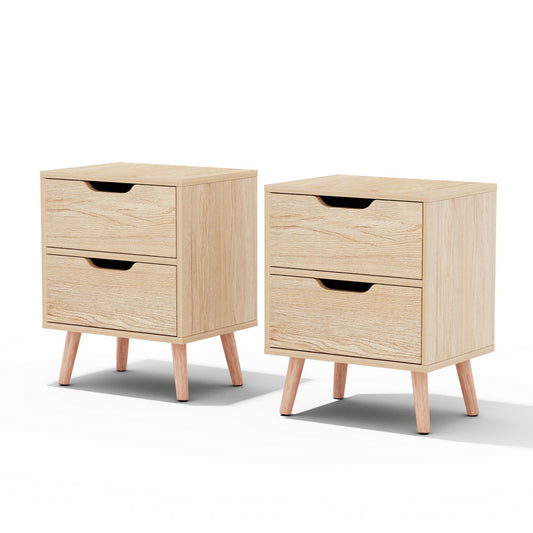 Artiss 2 x Bedside Table 2 Drawers - BODEN Pine-0