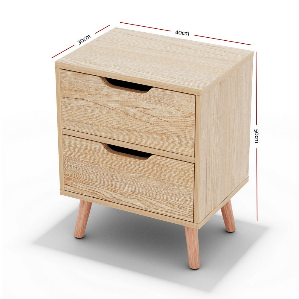 Artiss 2 x Bedside Table 2 Drawers - BODEN Pine-1