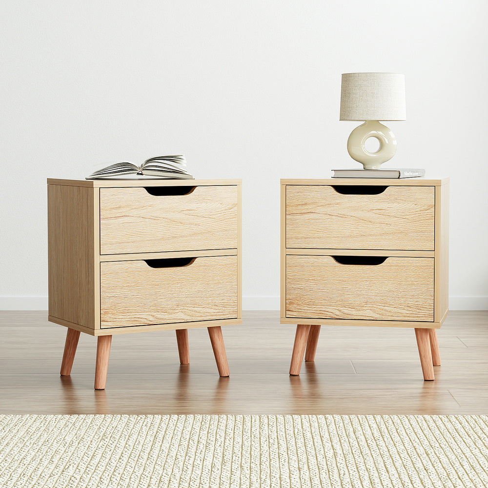 Artiss 2 x Bedside Table 2 Drawers - BODEN Pine-6