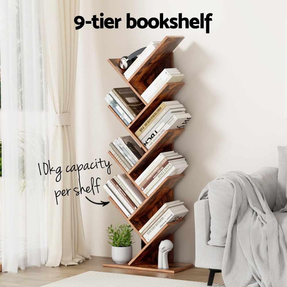 Artiss Tree Bookshelf 9 Tiers Walnut-4