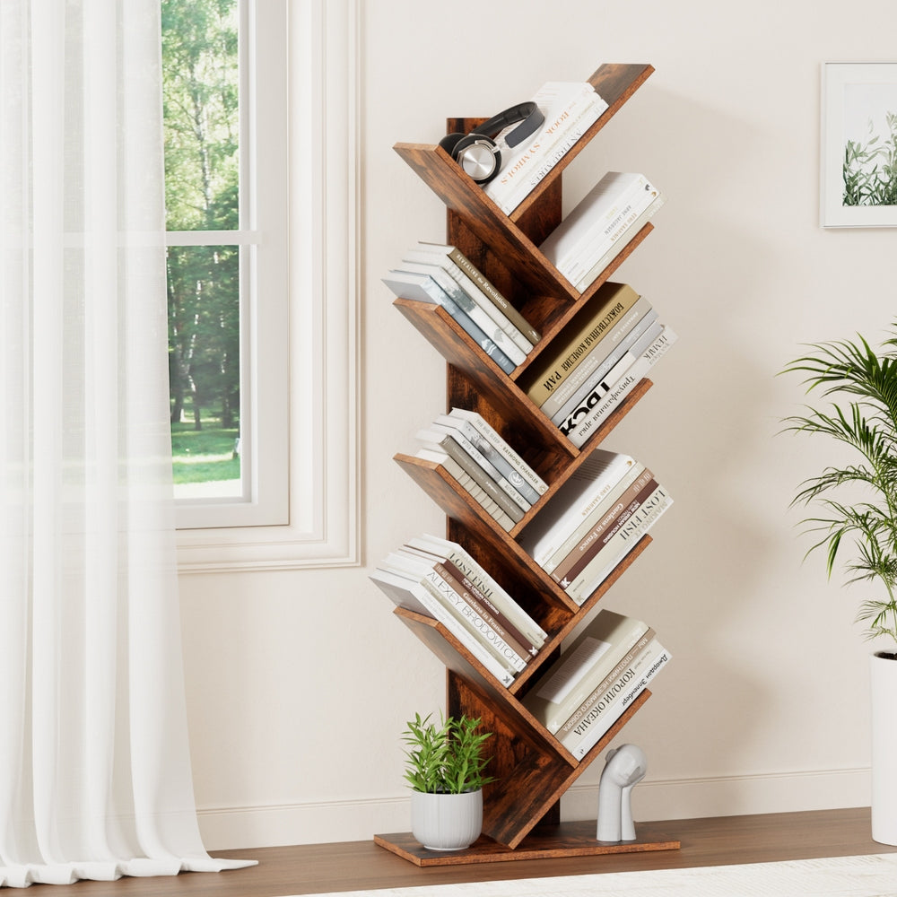 Artiss Tree Bookshelf 9 Tiers Walnut-7