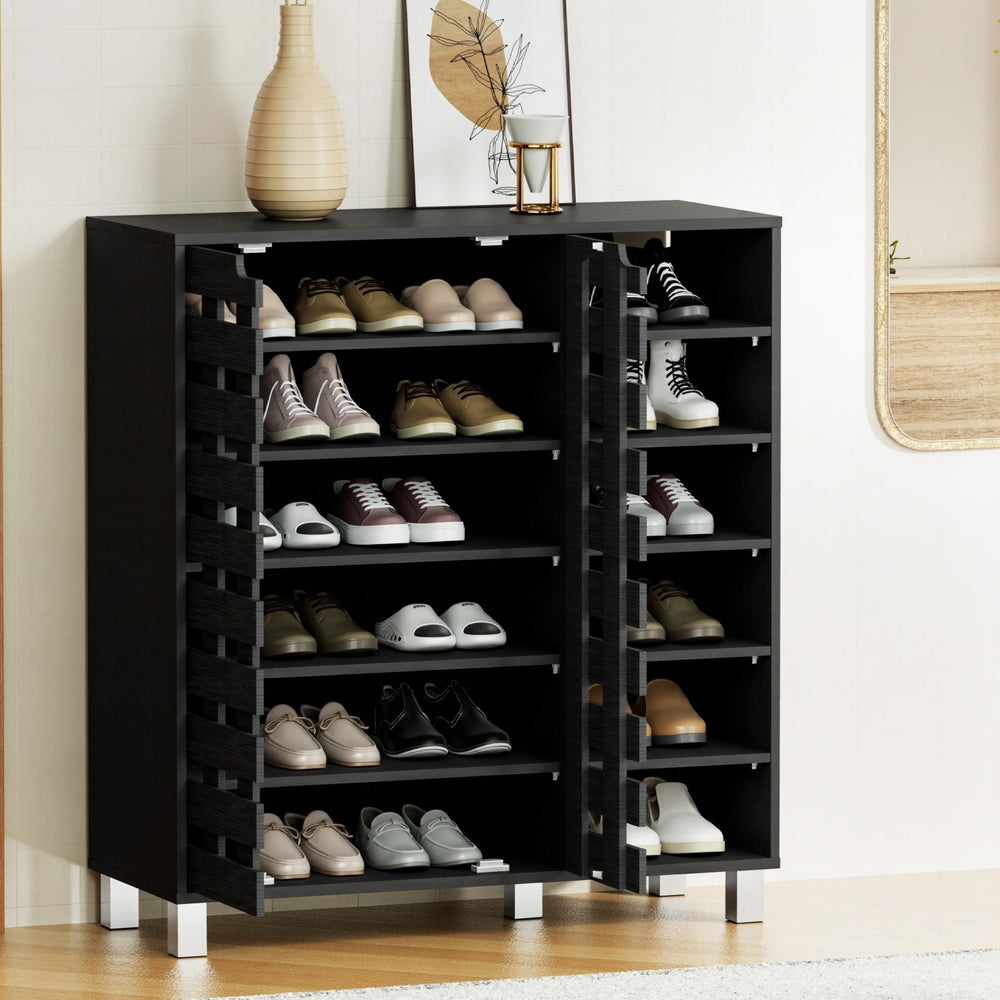 Artiss Shoe Rack Cabinet 6 Tier Storage Shelf Black-6