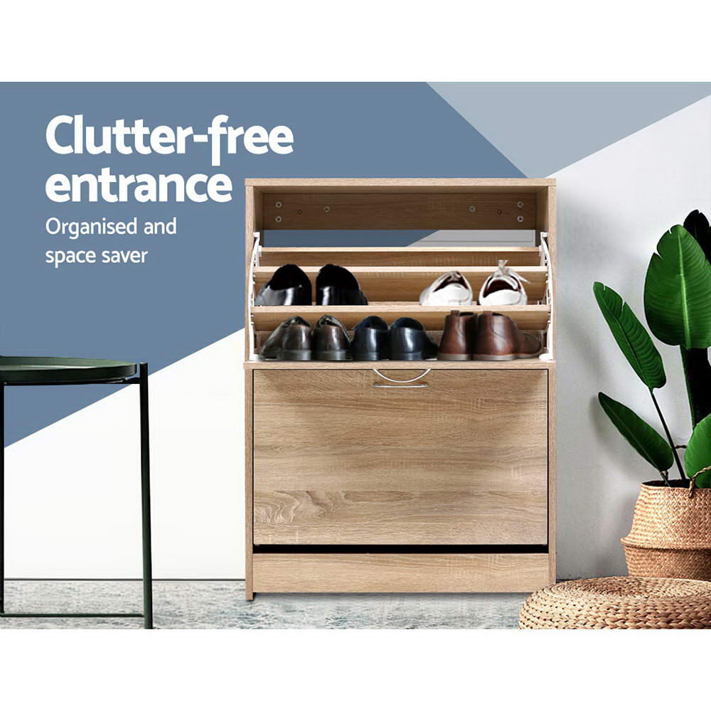 Artiss Shoe Rack Cabinet 24 Pairs 3-tier Wood Nina-4