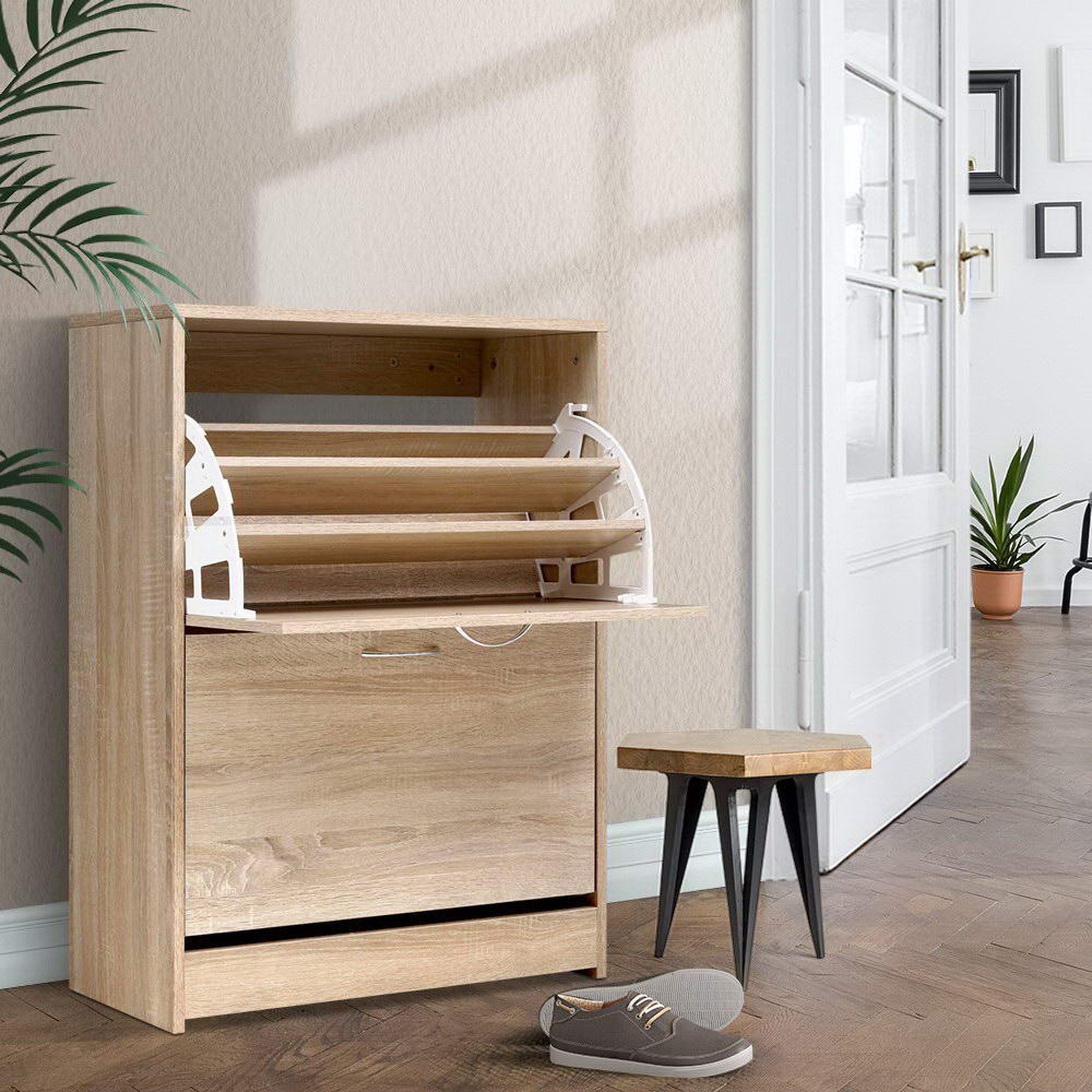 Artiss Shoe Rack Cabinet 24 Pairs 3-tier Wood Nina-0