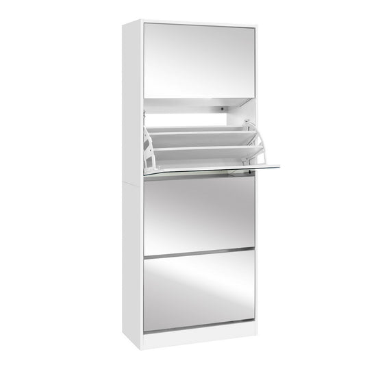 Artiss Shoe Rack Cabinet Mirror 60 Pairs White Rira-0