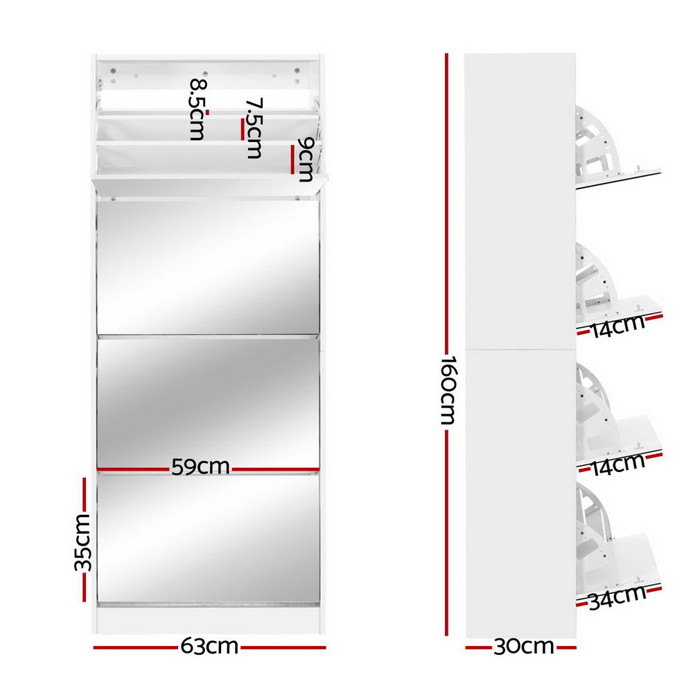 Artiss Shoe Rack Cabinet Mirror 60 Pairs White Rira-1