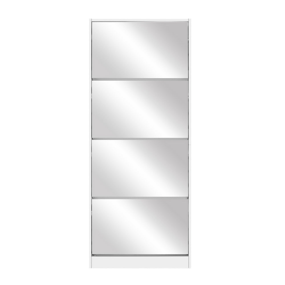 Artiss Shoe Rack Cabinet Mirror 60 Pairs White Rira-2