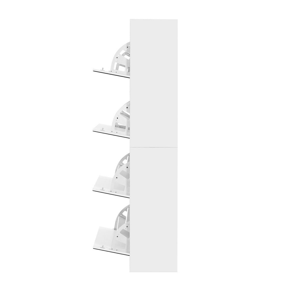 Artiss Shoe Rack Cabinet Mirror 60 Pairs White Rira-3