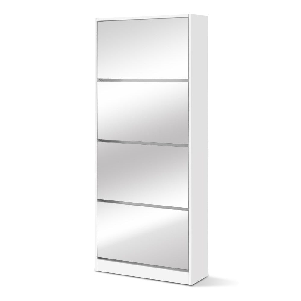 Artiss Shoe Rack Cabinet Mirror 60 Pairs White Rira-2