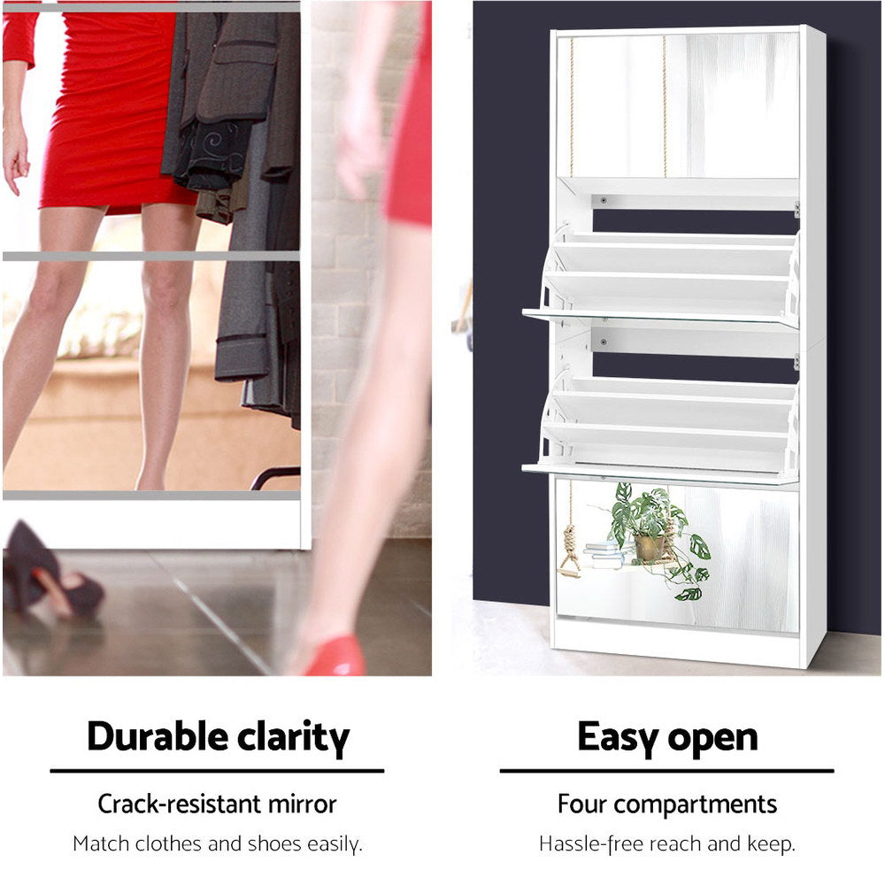 Artiss Shoe Rack Cabinet Mirror 60 Pairs White Rira-5