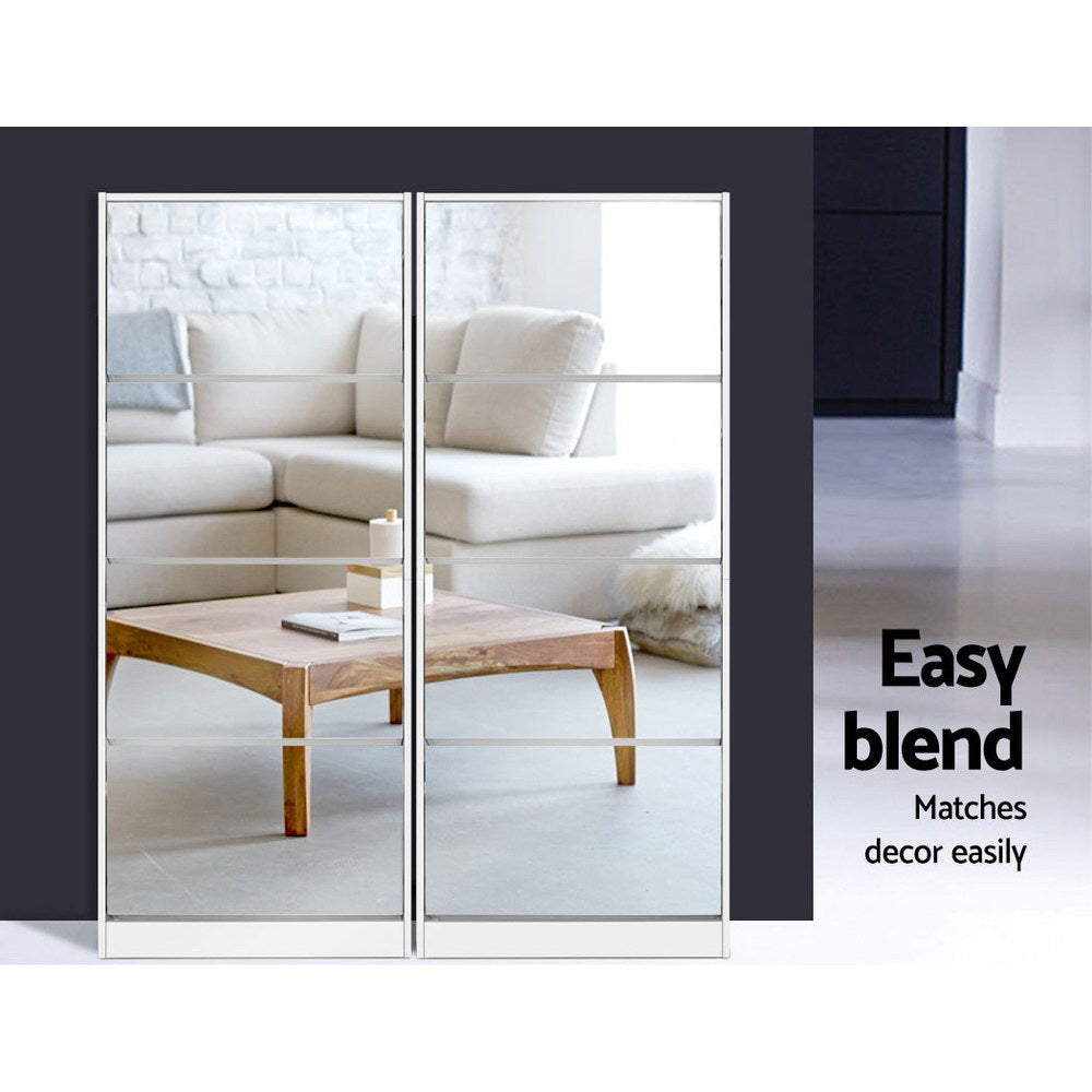 Artiss Shoe Rack Cabinet Mirror 60 Pairs White Rira-6