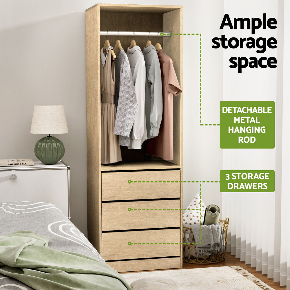 Artiss Wardrobe Clothes Closet Storage Organizer Pine-4