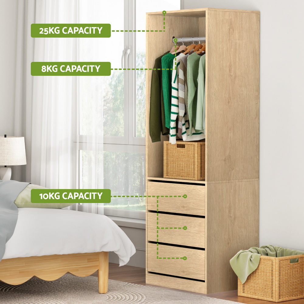 Artiss Wardrobe Clothes Closet Storage Organizer Pine-5
