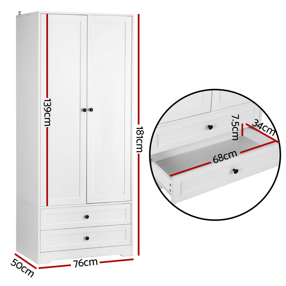 Artiss Wardrobe Clothes Closet Storage Organizer with 2 Doors White-1