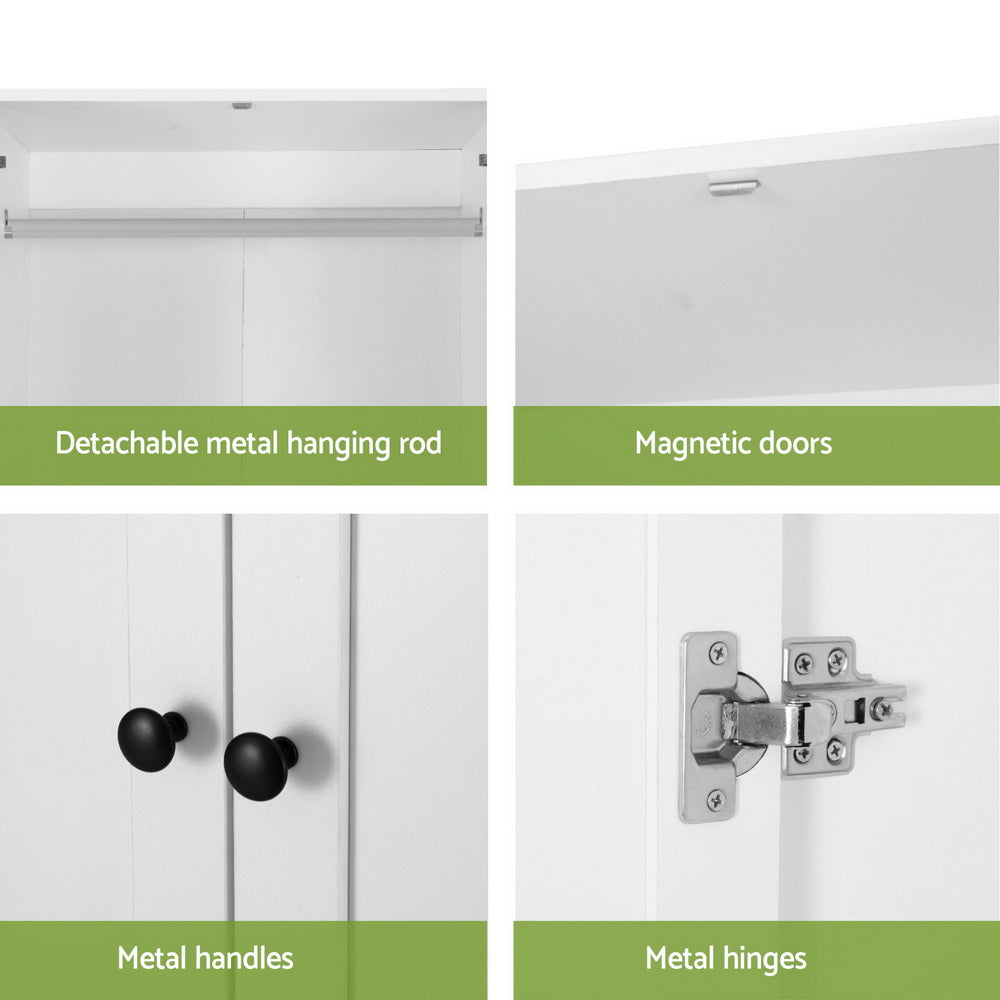 Artiss Wardrobe Clothes Closet Storage Organizer with 2 Doors White-5