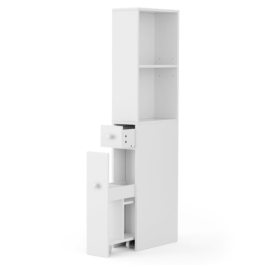 Artiss Bathroom Cabinet Storage Slim Organiser Drawer Toilet Corner 135cm White-0