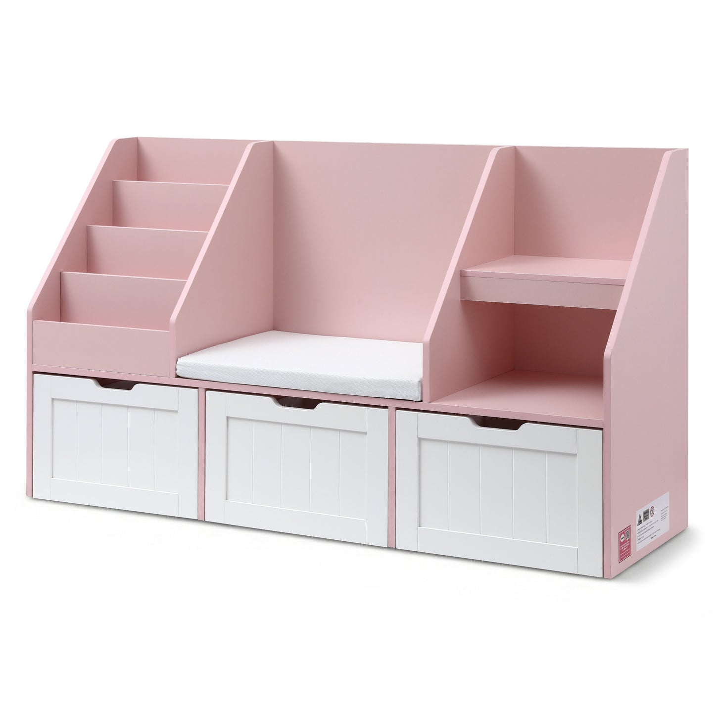 Keezi Kids Bookshelf Storage Organiser Toy Box Drawer Bench Seat Cabinet Pink-0