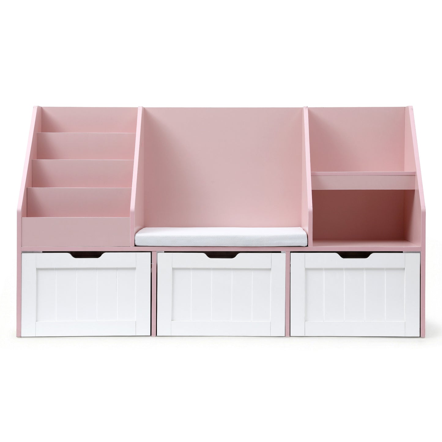 Keezi Kids Bookshelf Storage Organiser Toy Box Drawer Bench Seat Cabinet Pink-3