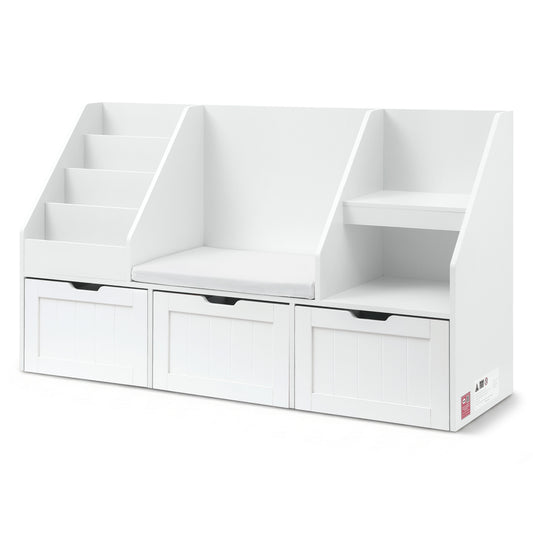 Keezi Kids Bookshelf Storage Organiser Toy Box Drawer Bench Seat Cabinet White-0