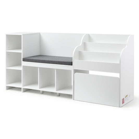 Keezi Kids Storage Unit Bookshelf Toy Box Organiser Bench Seat Cabinet 170cm White-0