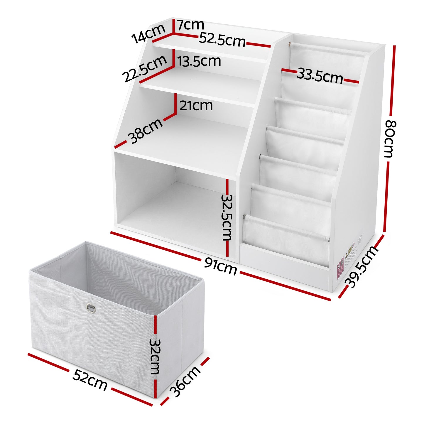 Keezi Kids Bookshelf Children Bookcase Organizer Storage Rack Display Drawer White-2
