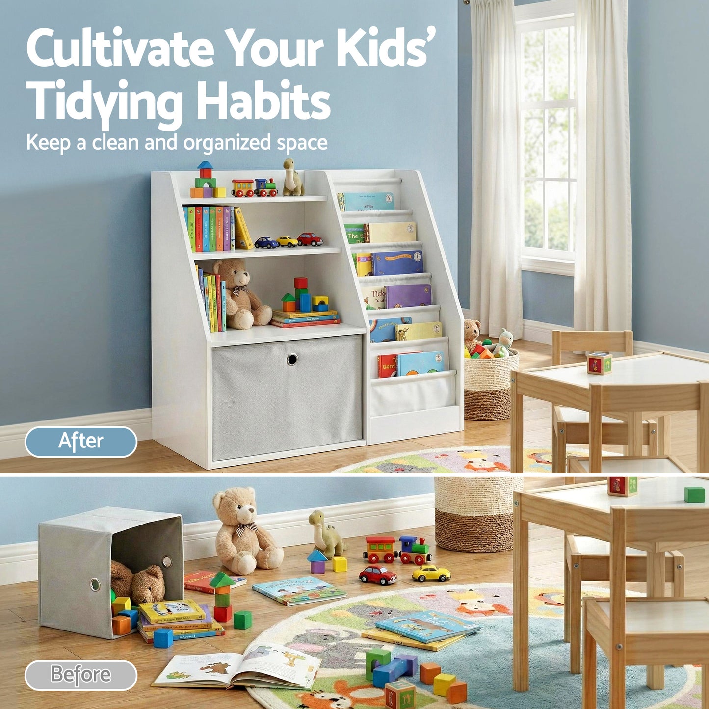 Keezi Kids Bookshelf Children Bookcase Organizer Storage Rack Display Drawer White-5